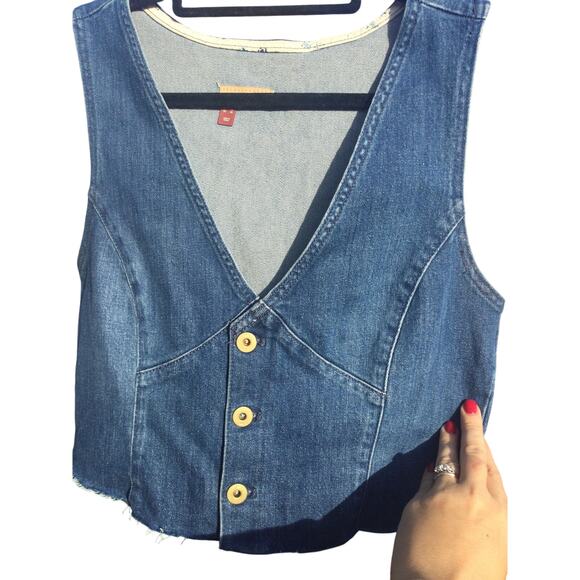 Pilcro cropped denim vest women 10 jean babydoll western boho yellowstone button - Picture 5 of 9